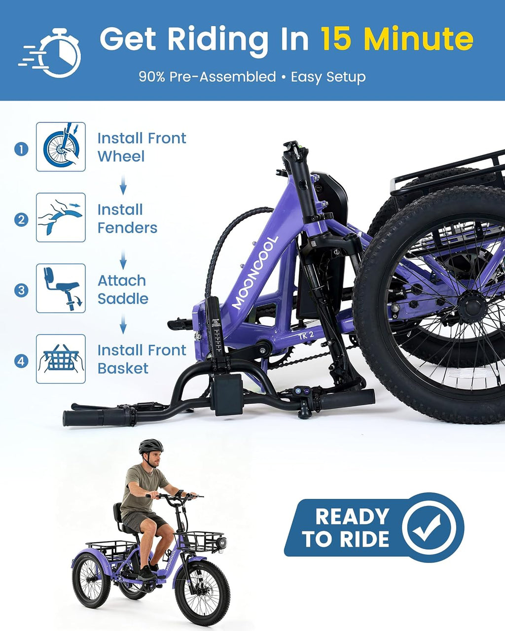 Folding 3-Wheel Electric Tricycle for Adults | 500W-750W Step-Thru Etrike with 20" Fat Tires, Removable Battery & Reverse Function