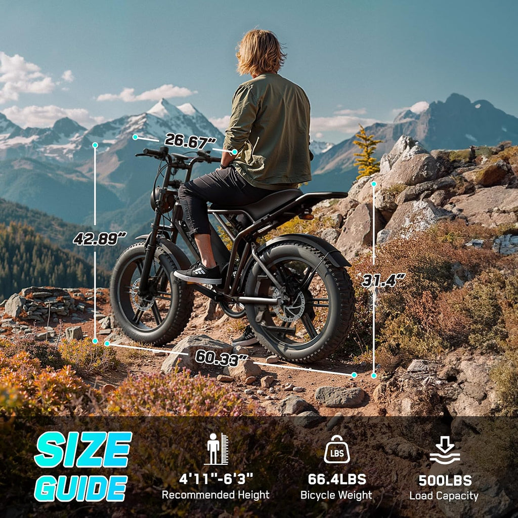 Electric Bike for Adults, 1500W Peak Motor 60 Miles Fat Tire Ebike with 48V 15Ah