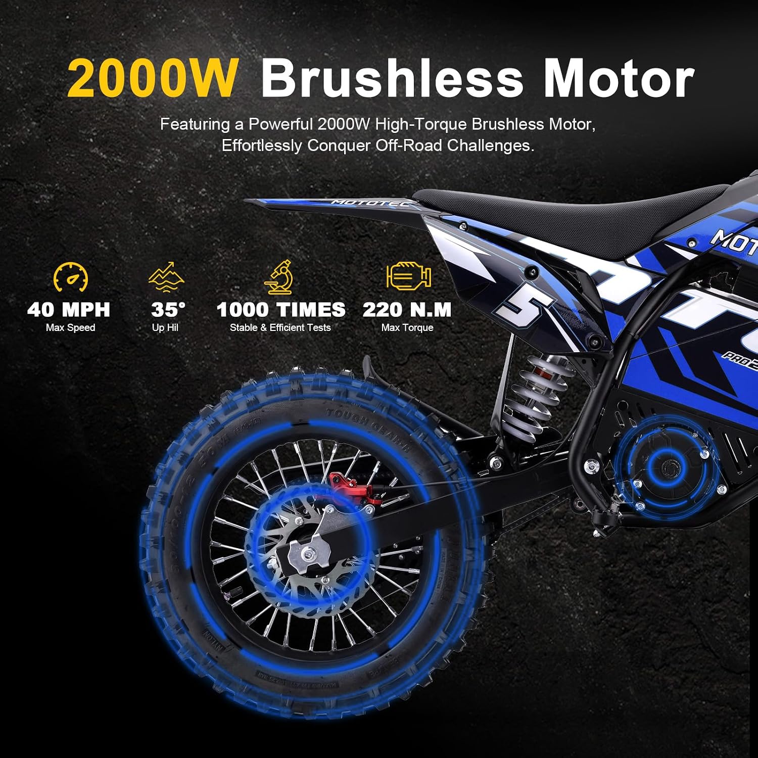 60V Pro Off-Road Electric Dirt Bike – 2000W High-Performance Lithium Motocross Bike
