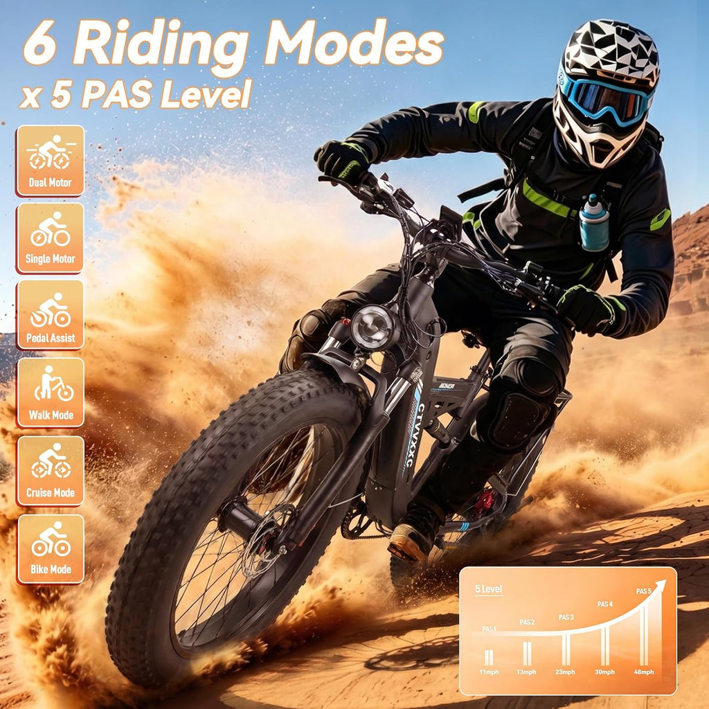 26" Dual Motor All-Terrain Electric Bike – 8000W Peak High-Performance Off-Road Mountain E-Bike