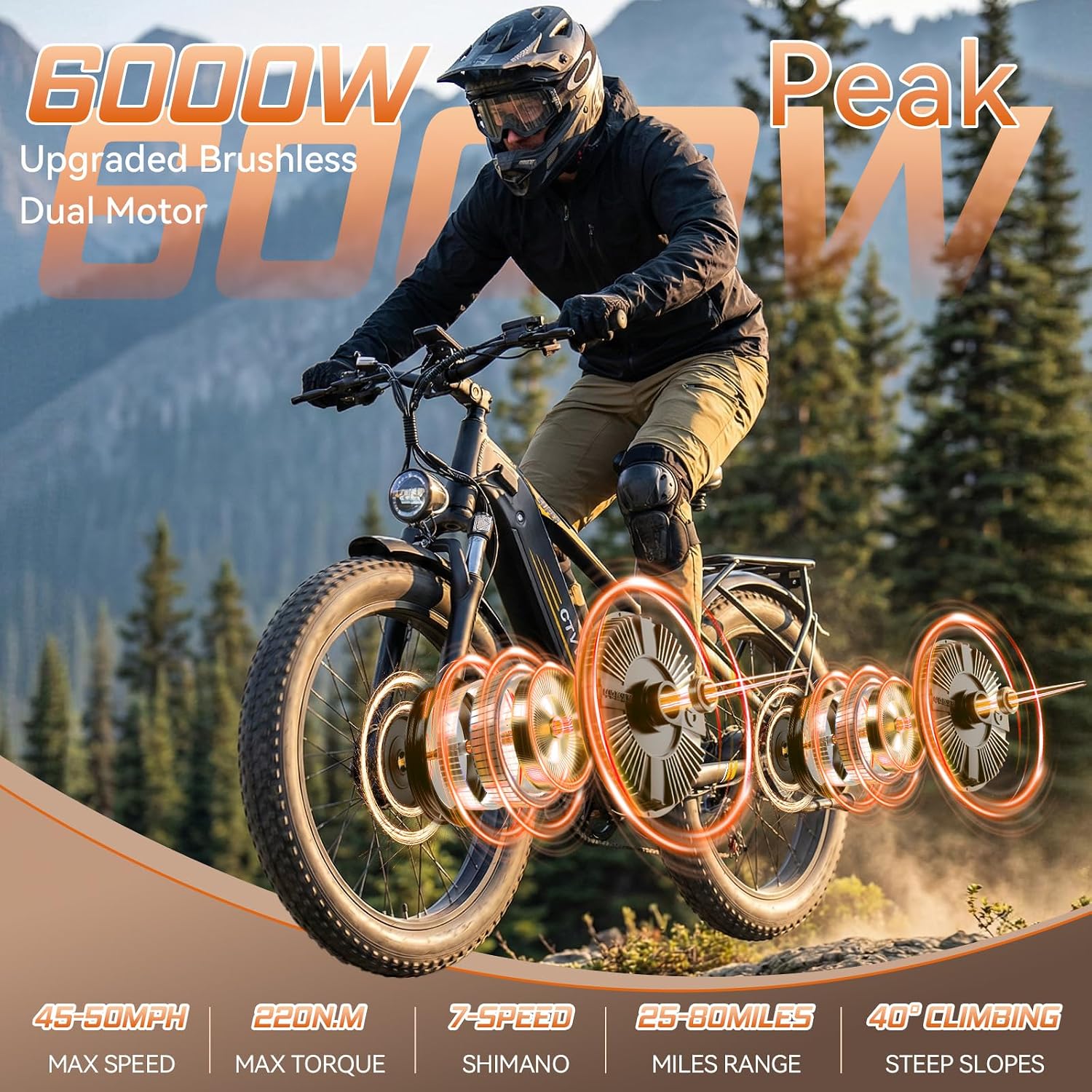 6000W Peak Dual-Motor 26" Fat Tire Electric Mountain Bike – 50 MPH High-Performance Adult E-Bike with Turn Signals