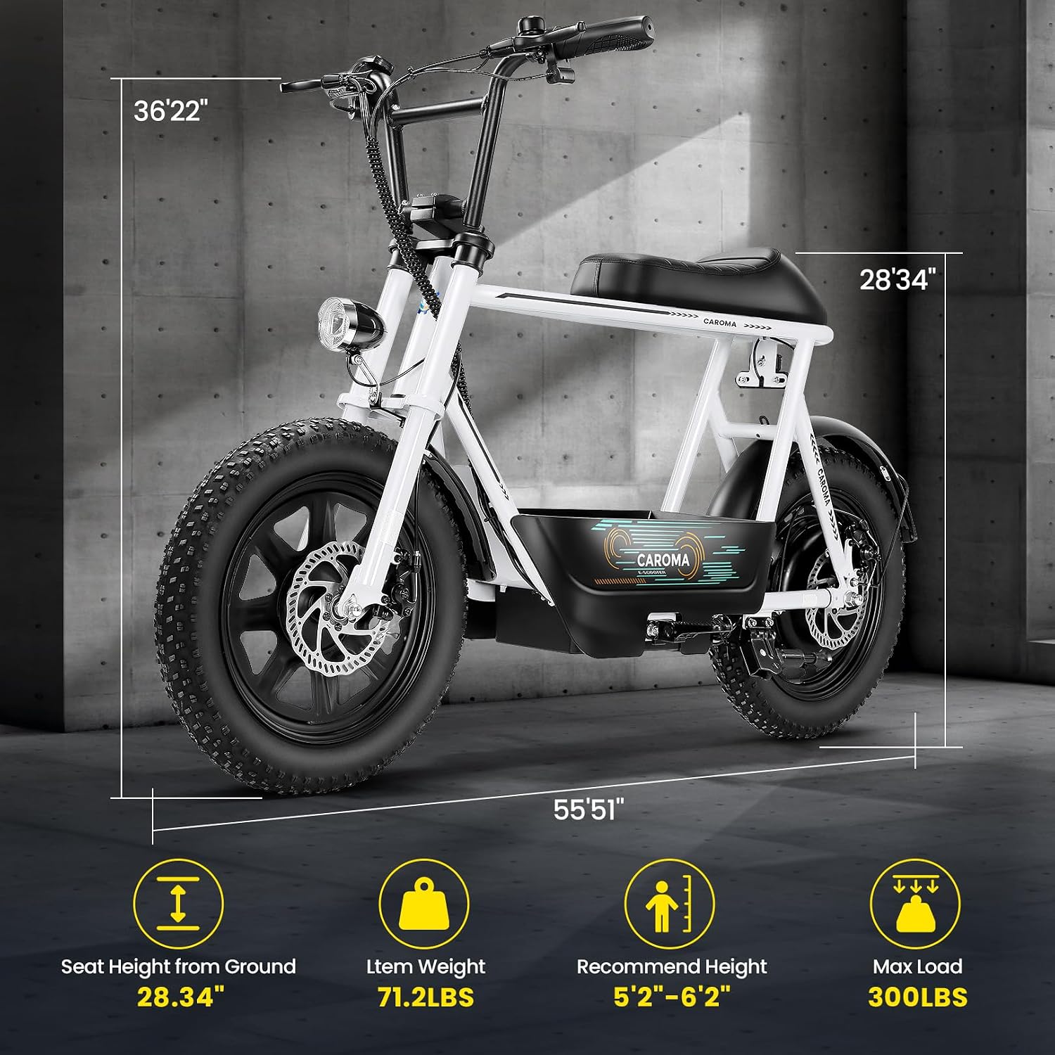 1200W Electric Scooter with Seat,16"×3" Fat Tire Electric Bike All-Terrain,Max 30Miles&20MPH Electric Scooter Adult Electric Dirt Bike,Motorcycle Scooter with Storage Basket for Pets&Cargo