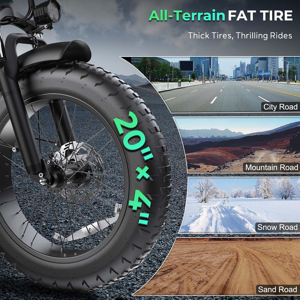 Electric Bike for Teens & Adults, 500W Motor Entry-Level Lightweight Ebike, 20 MPH, 20"x4" Fat Tire