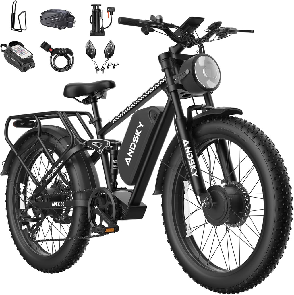 All-Terrain 26" Fat Tire Electric Bike – 9000W Peak Dual Motor, 47MPH Max Speed, Full Suspension Hyper E-Bike (UL2849 Certified)