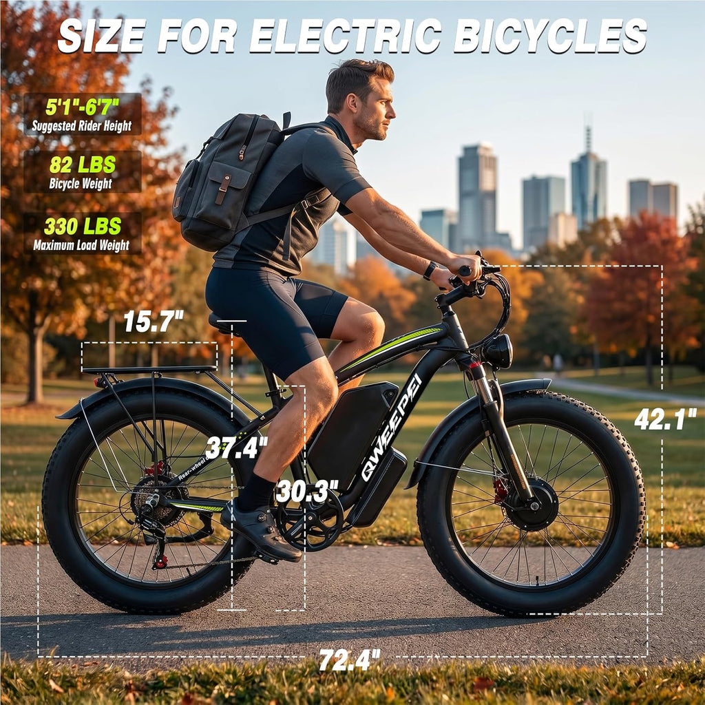 Peak 9000W Dual-Motor All-Terrain E-Bike | 47 MPH 24" Fat Tire Adult Electric Bicycle