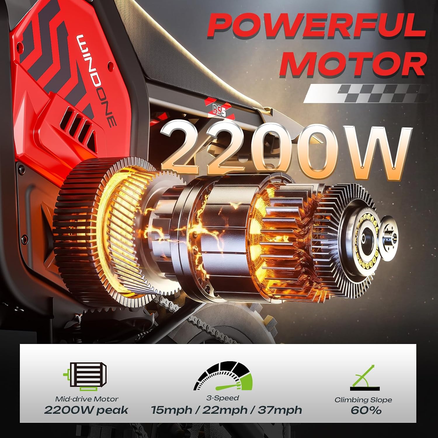 Electric Dirt Bike, 2200W 37MPH Electric Motorcycle, 48V/22.5Ah