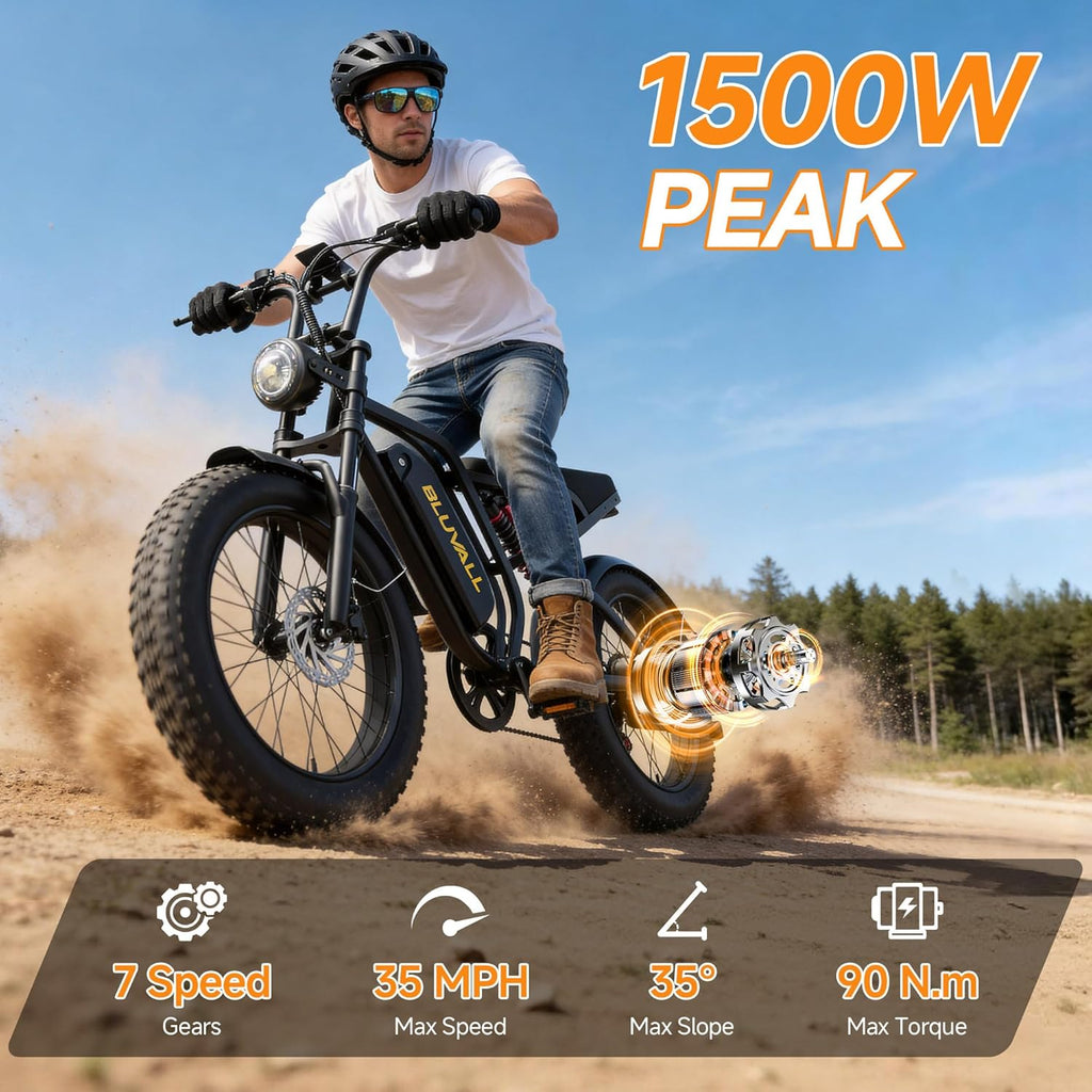 Electric Bike for Adults，Peak 1500W e Bike，20" x 4.0 Fat Tire, 52V20AH