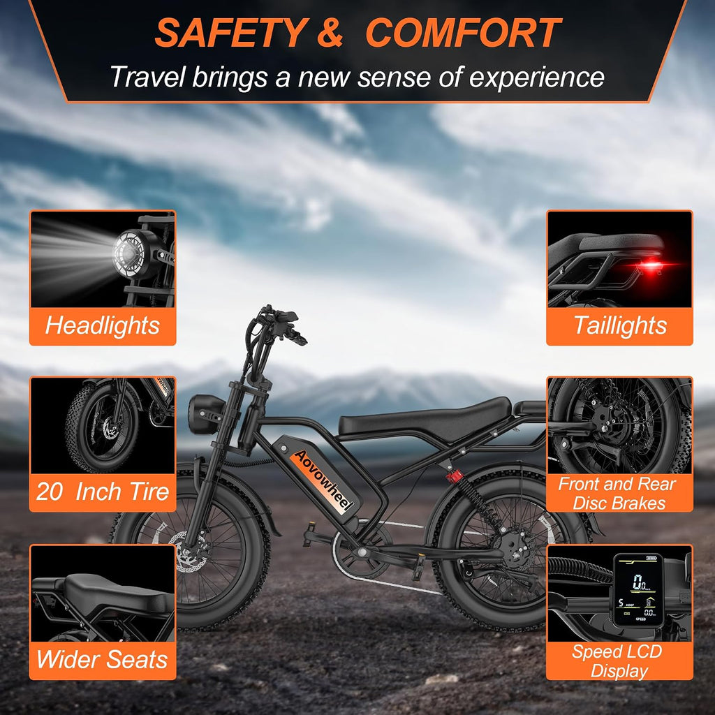 20" Dual-Suspension Fat Tire Electric Dirt Bike – 750W 2-Seater Cargo E-Bike (48V, 70-Mile Range)