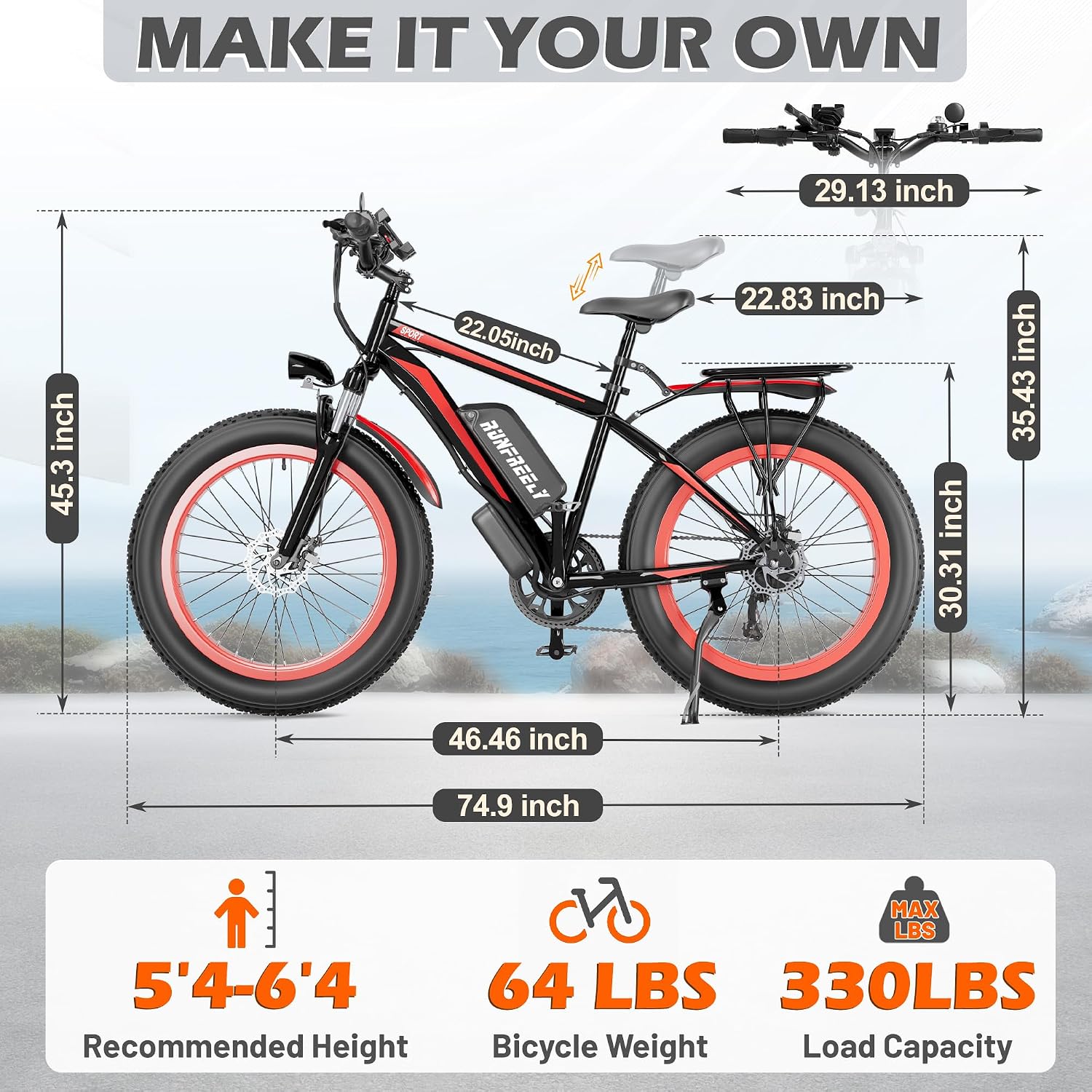 26" All-Terrain Fat Tire Electric Mountain Bike – 3000W Peak High-Performance E-Bike with 48V 13Ah Removable Battery, 36 MPH Top Speed & 7-Speed Gears