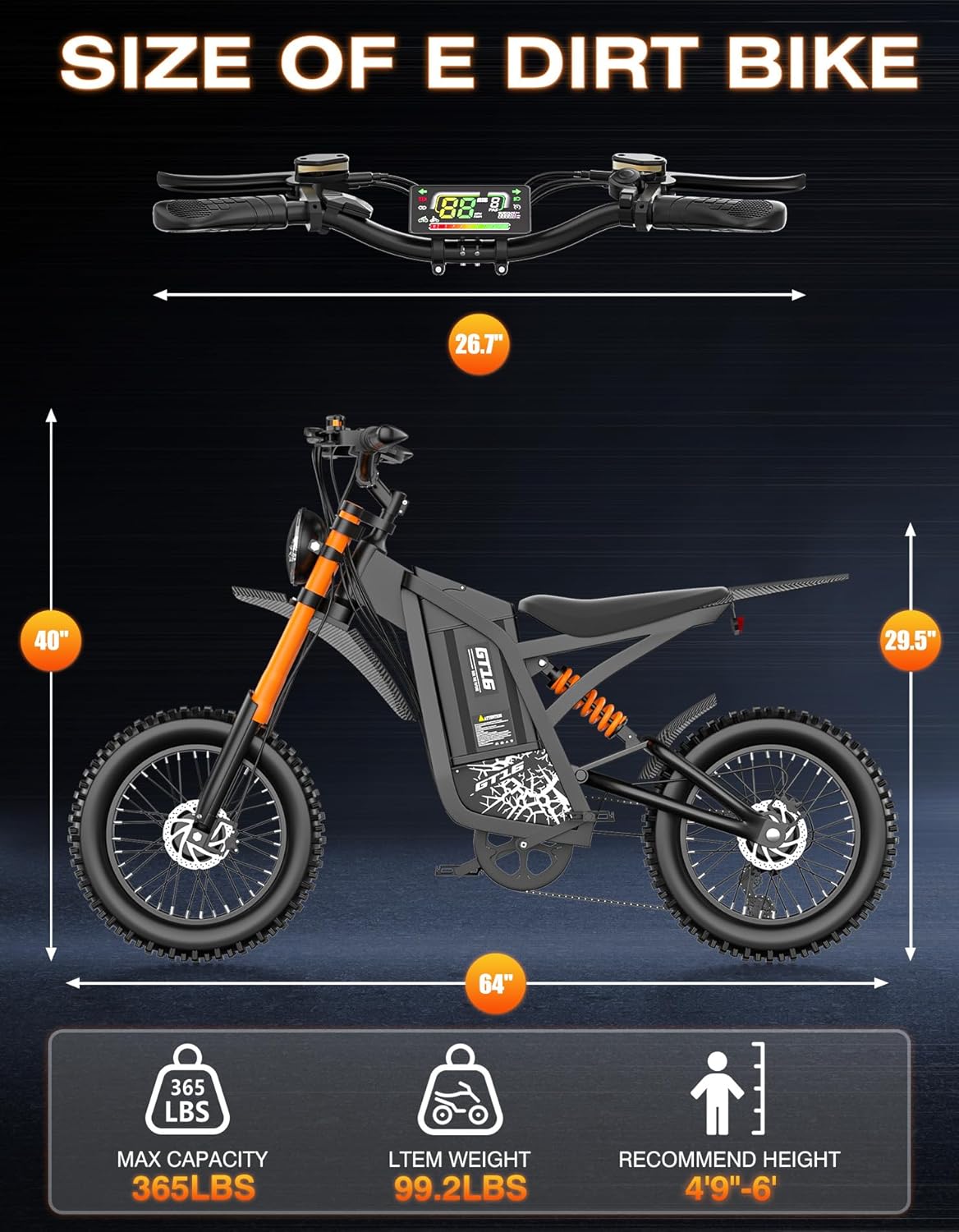 Electric Dirt Bike, 5500W Peak Motor, 40MPH Fast Electric Bike, 48V 30Ah