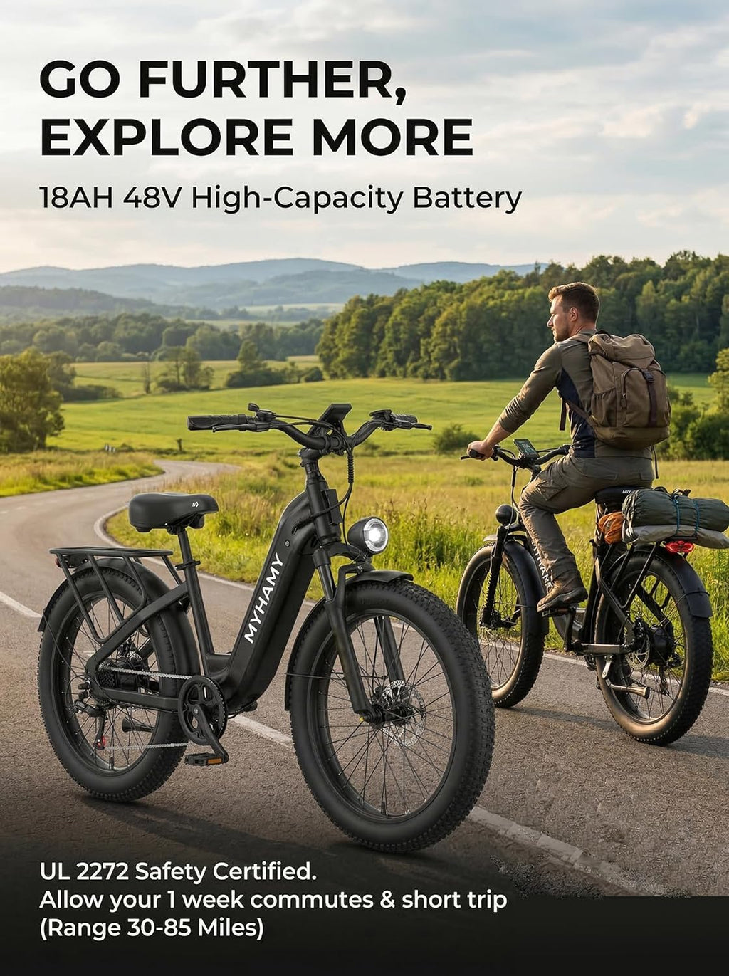 2000W Peak Electric Bike for Adults, 48V 18Ah
