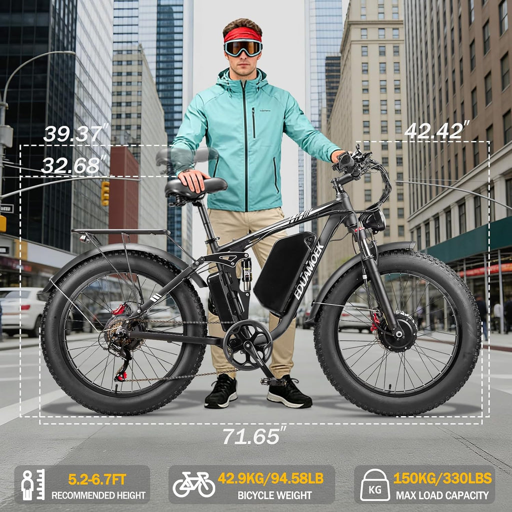 High-Performance Dual-Motor Fat Tire Electric Bike - 9000W Peak, 46 MPH, 58V 34Ah, Full-Suspension All-Terrain Off-Road eBike for Adults