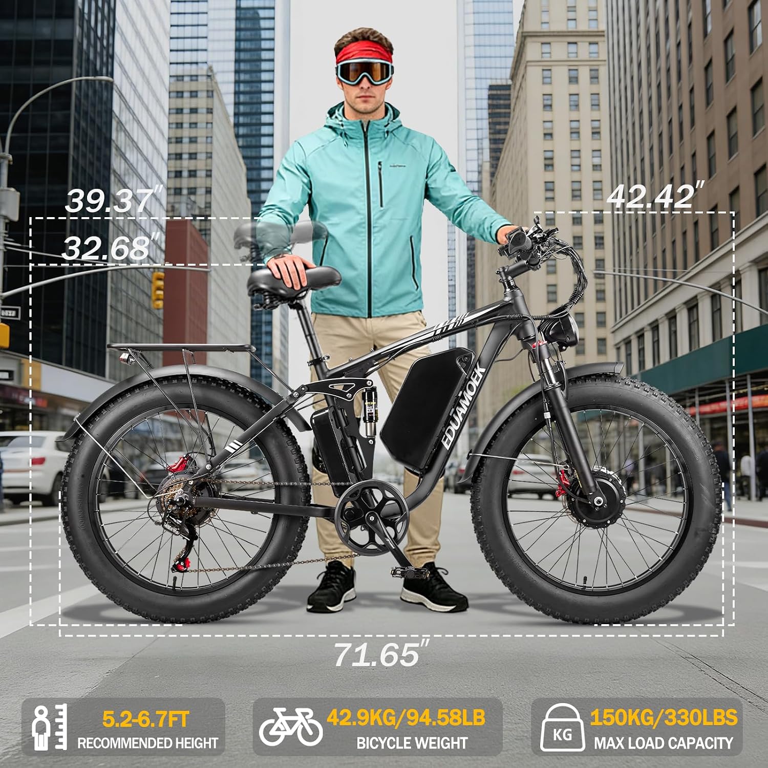 Dual Motor All-Terrain Electric Bike | 9000W Peak, 58V 34Ah Long-Range Battery, 46 MPH Full Suspension Fat Tire E-Bike