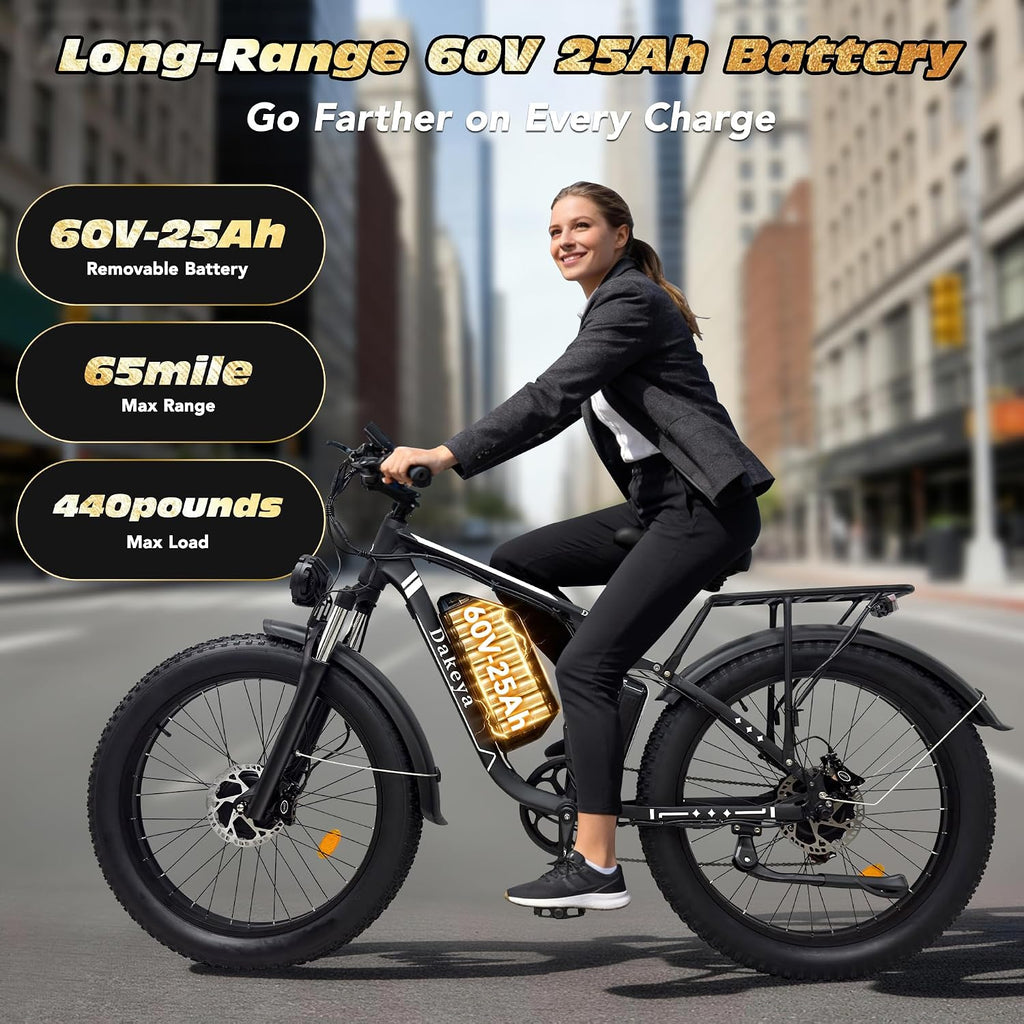 26" Dual Motor All-Terrain Fat Tire Electric Bike | 6000W Peak, 60V, Dual Suspension, 440 lbs Capacity
