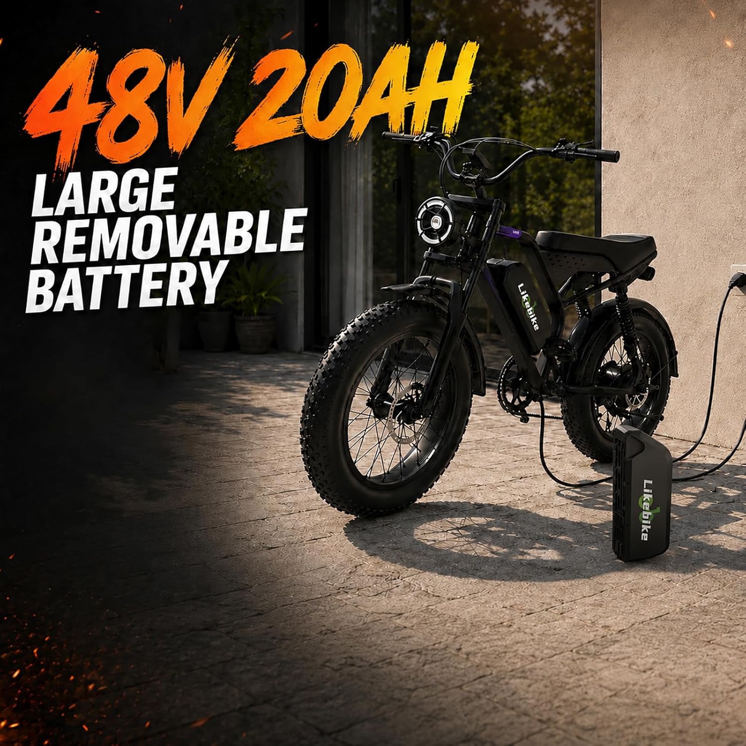 All-Terrain 20" Fat Tire Electric Mountain Bike – Up to 3000W Peak Dual Suspension E-Bike, 48V Removable Battery, Hydraulic Disc Brakes