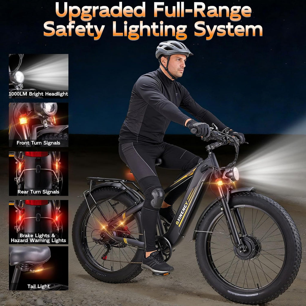 All-Wheel Drive Dual Motor Electric Bike | 8000W Peak Power & 50 MPH High-Speed E-Bike | 52V 26Ah Long-Range Battery, 26" Fat Tires, Turn Signals & Adjustable Stem