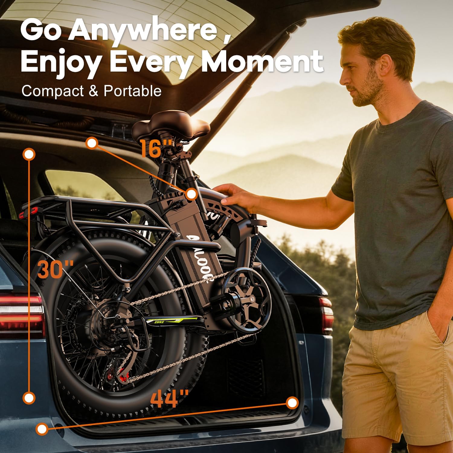 Folding All-Terrain Full Suspension Electric Bike | 1000W Peak Adult E-Bike with 20" Fat Tires