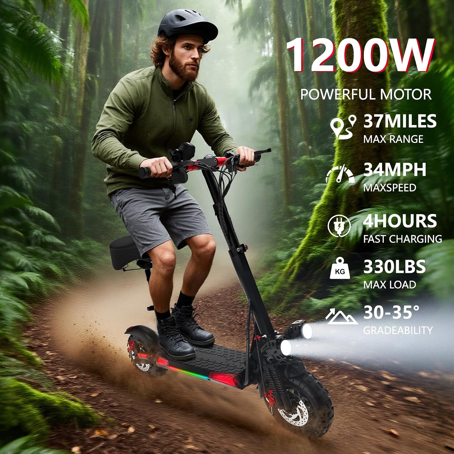 Electric Scooter Adults, 37 Miles Long Range, 34 Mph Max Speed, 11" Off-Road Tires,48V 18/21AH Big Battery,1200W/1600W Motor, Dual Braking System,Folding Commuter E Scooter