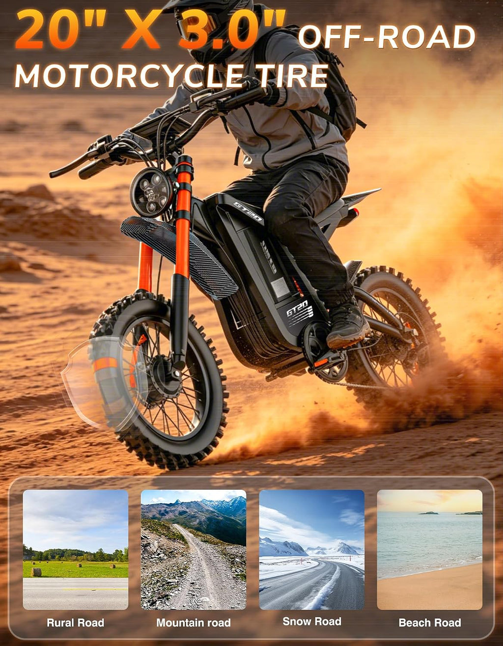 20" Fat Tire Off-Road Electric Dirt Bike | 6000W Peak 45MPH Adult E-Bike with NFC Unlock