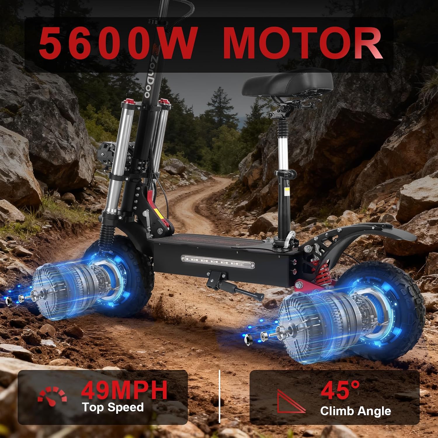 High-Performance Off-Road Dual Motor Electric Scooter – 5600W Peak Quick-Fold E-Scooter with Hydraulic Braking & Dual Suspension