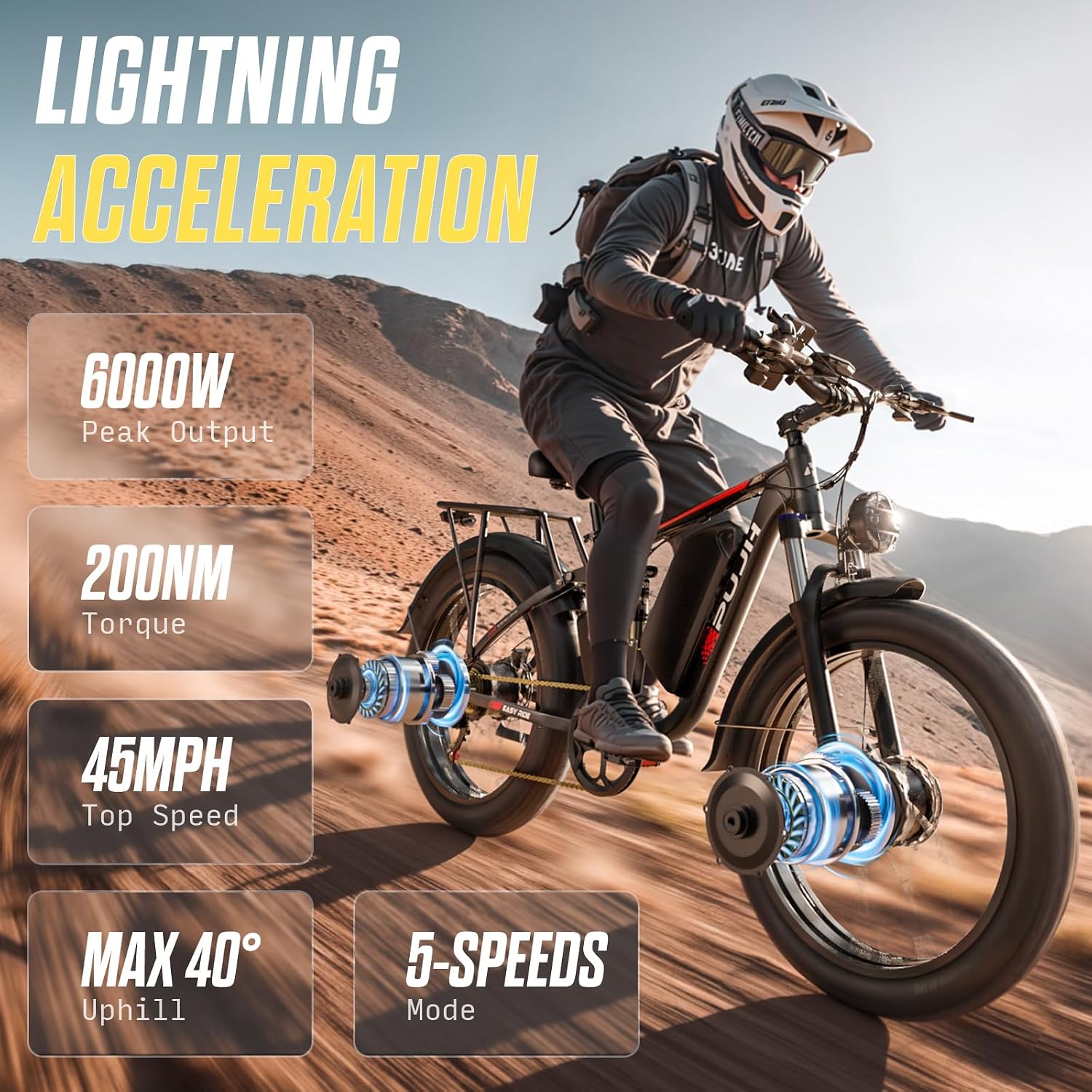 Dual Motor All-Terrain Electric Bike | 6000W, 60V High-Capacity Battery, 24" Fat Tires, Up to 100-Mile Long Range E-Bike