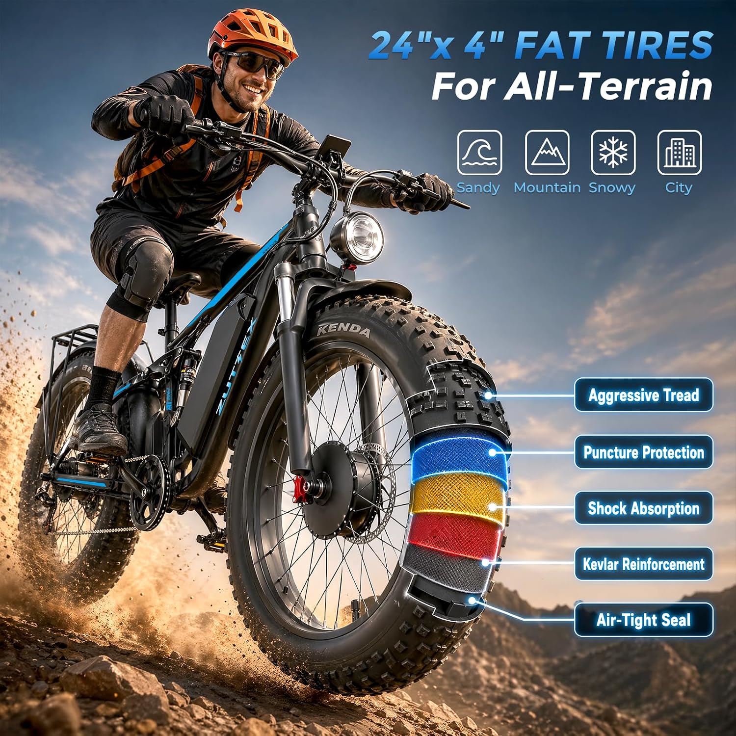 24" Dual Motor All-Terrain Electric Bike – 9000W Peak High-Performance Off-Road Mountain E-Bike