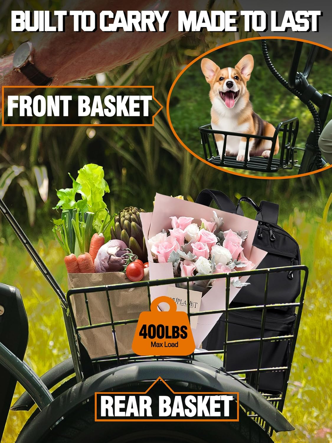 Folding Step-Thru 3-Wheel Electric Tricycle – Peak 1200W Motor, 18" Fat Tires, 624Wh Removable Battery, Adult E-Trike with Cargo Basket