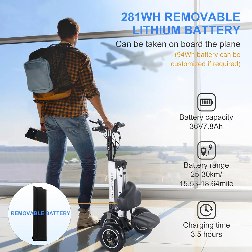3-Wheel Foldable Electric Tricycle with Backrest Seat