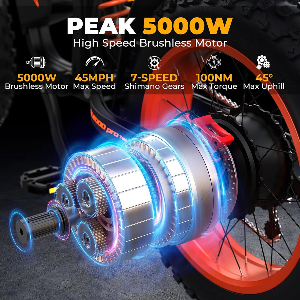 Ultra-Power 5000W All-Terrain Electric Bike | 60V 36Ah Dual Suspension E-Bike (45 MPH)