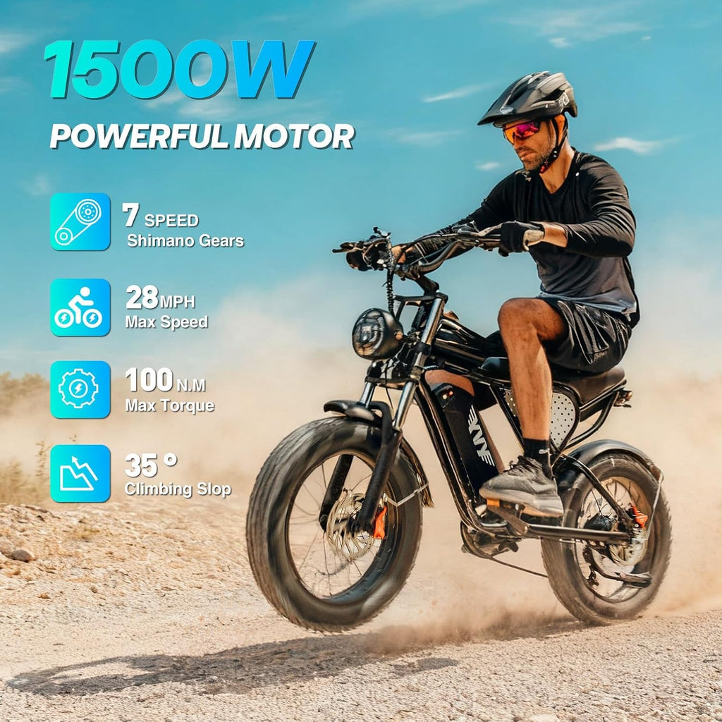 20" Fat Tire All-Terrain Electric Bike – 1500W-3000W Peak Motor & Full Suspension