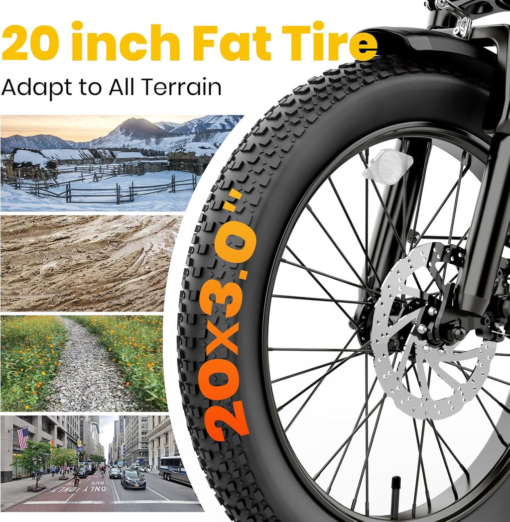 Step-Thru Fat Tire Adult Electric Bike – 1800W Peak, 28 MPH, Up to 90-Mile Range, 20" All-Terrain Wheels & 7-Speed Drivetrain