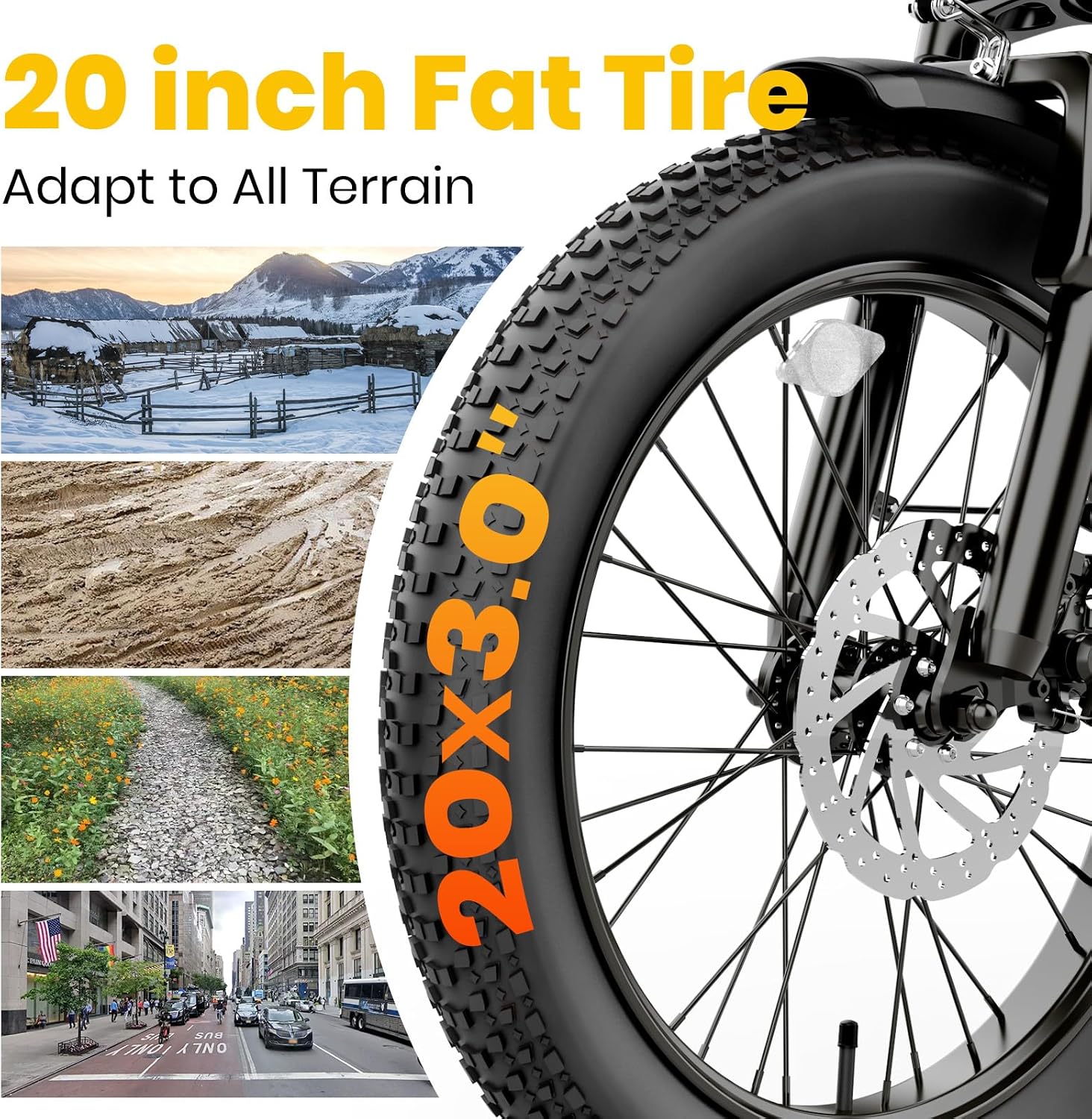 Step-Thru Fat Tire Adult Electric Bike – 1800W Peak, 28 MPH, Up to 90-Mile Range, 20" All-Terrain Wheels & 7-Speed Drivetrain