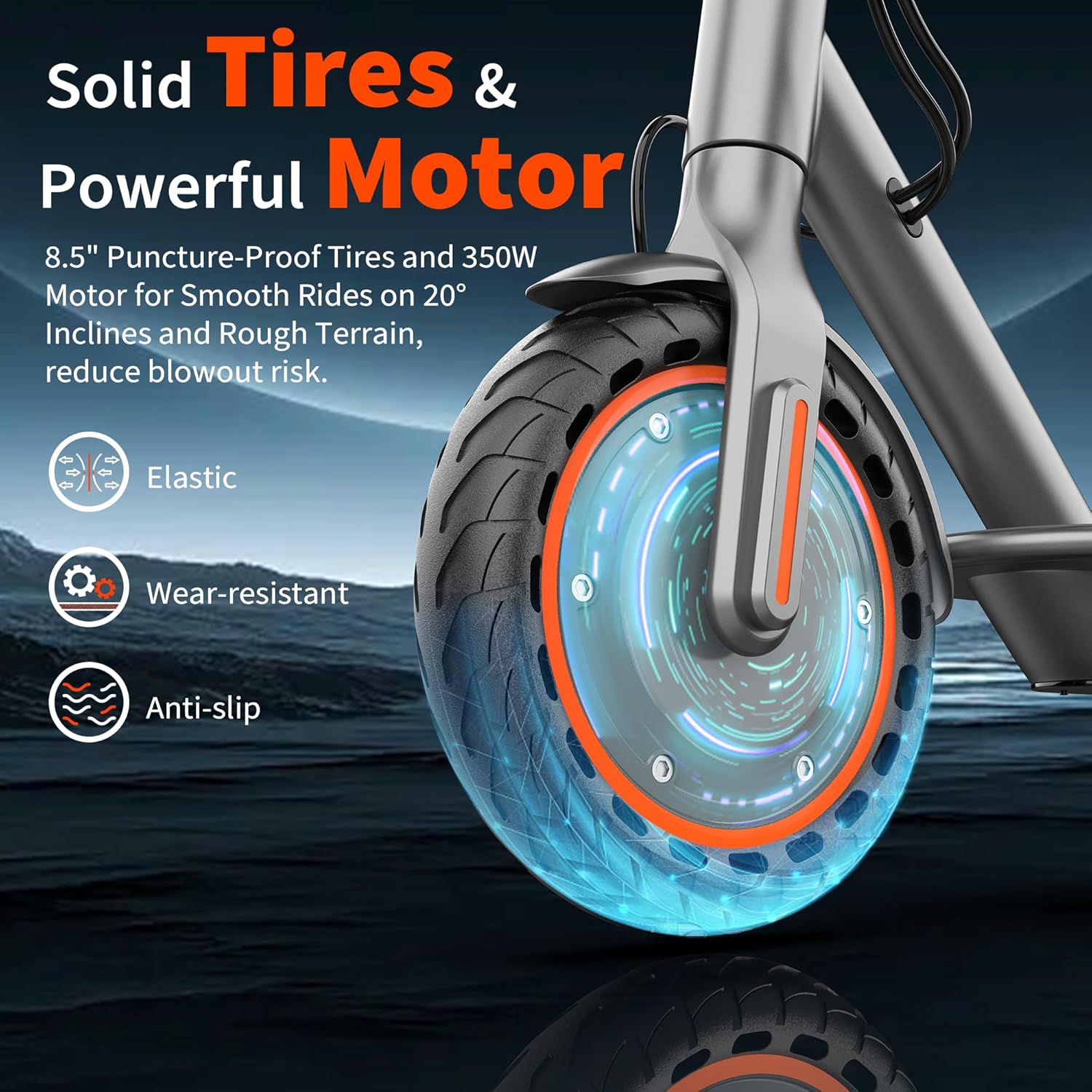 Electric Scooter, Folding E Scooter for Adults with Seat, 350W Motor, 8.5" Solid Tires