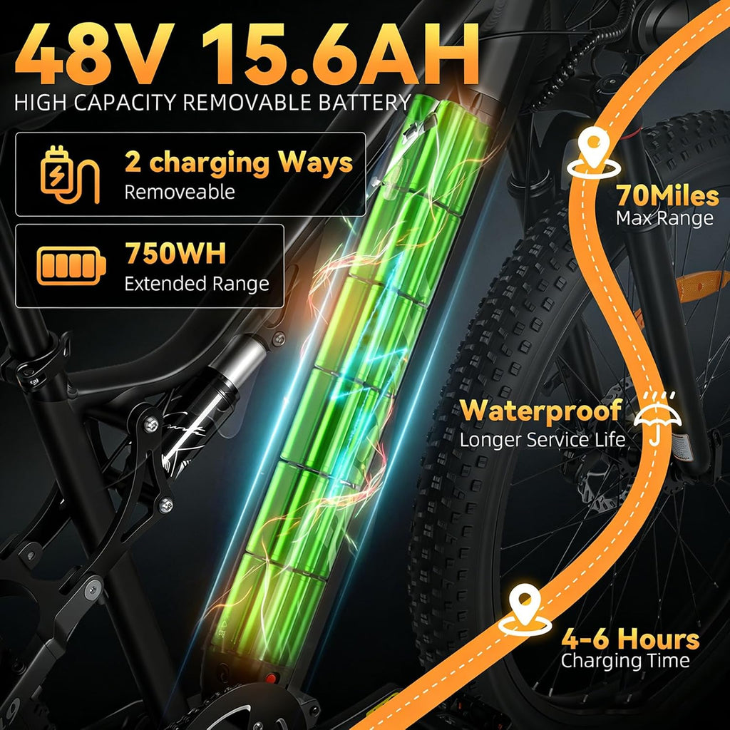 1300W Peak Full Suspension Electric Mountain Bike | 27.5" x 3.0" Fat Tire 15.6Ah E-Bike