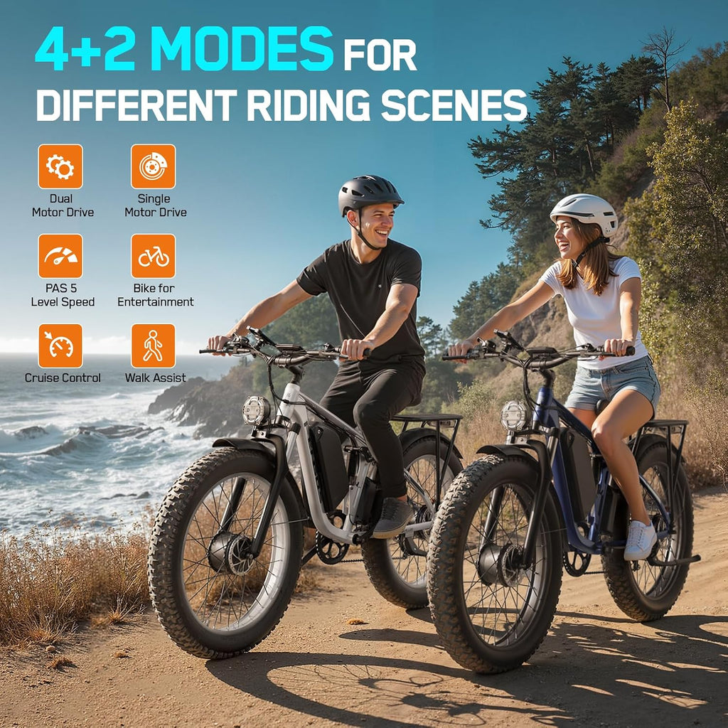 6000W Dual-Motor Full-Suspension 24" Fat Tire Electric Bike for Adults – 50 MPH High-Performance E-Bike with Turn Signals
