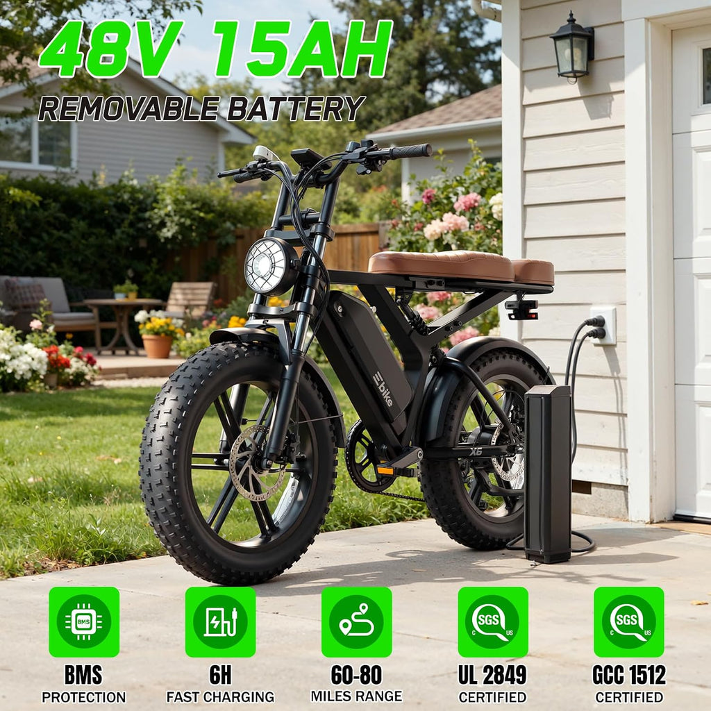 20" All-Terrain Fat Tire Electric Bike – 1500W Peak Full Suspension Dual-Battery Compatible E-Bike