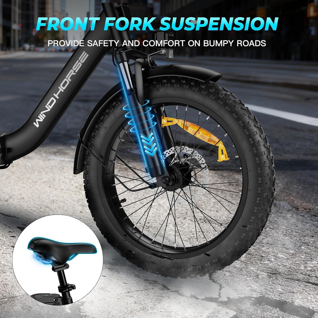 20" Foldable All-Terrain Fat Tire Electric Bike – 983W Peak Power E-Bike for Adults & Teens (20MPH, 48V 748.8Wh Removable Lithium Battery, 40–70 Mile Range, Front Suspension, UL Certified)
