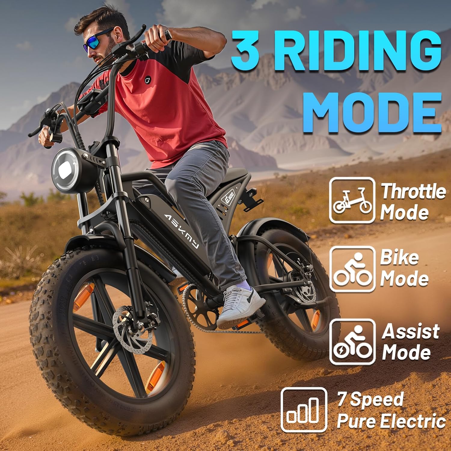 Electric Mountain Bike for Adults, 20 Inch Fat Tire Dirt E Bike with 1500W Peak Motor, 48V 15Ah