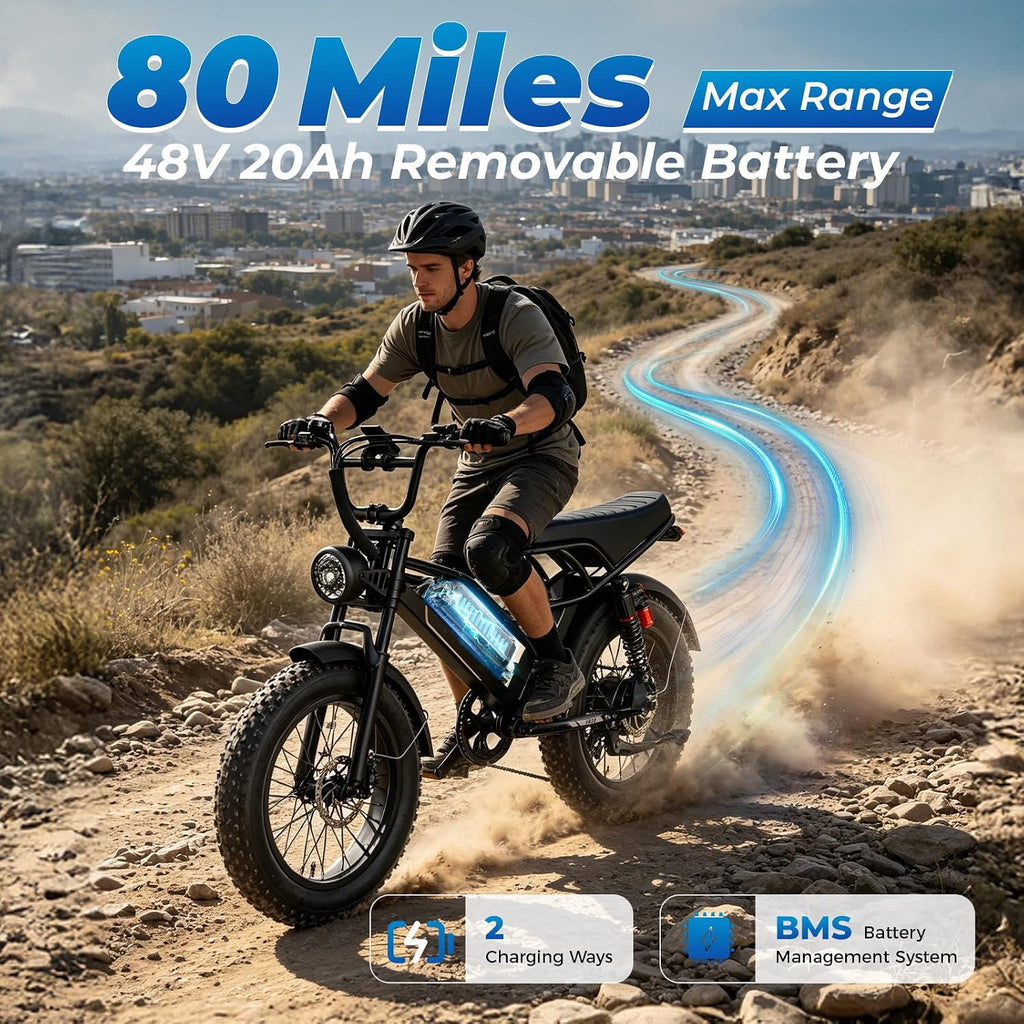 16" / 20" Moped-Style Fat Tire Electric Bike – 2000W/3000W Peak High-Performance All-Terrain E-Bike for Adults & Teens