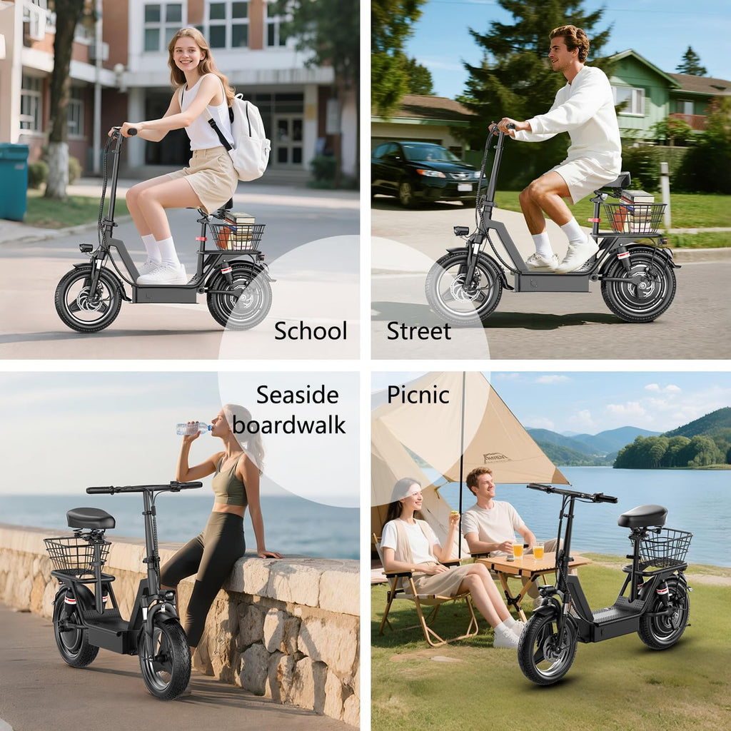 Electric Scooter for Adults, 1000W Peak Motor, 35 Miles of Range Scooter with Seat, 25 MPH Top Speed