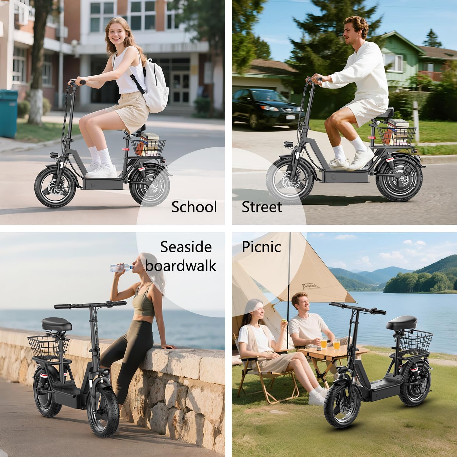 Electric Scooter Adults with Seat, 1000W Peak Motor, 35 Miles