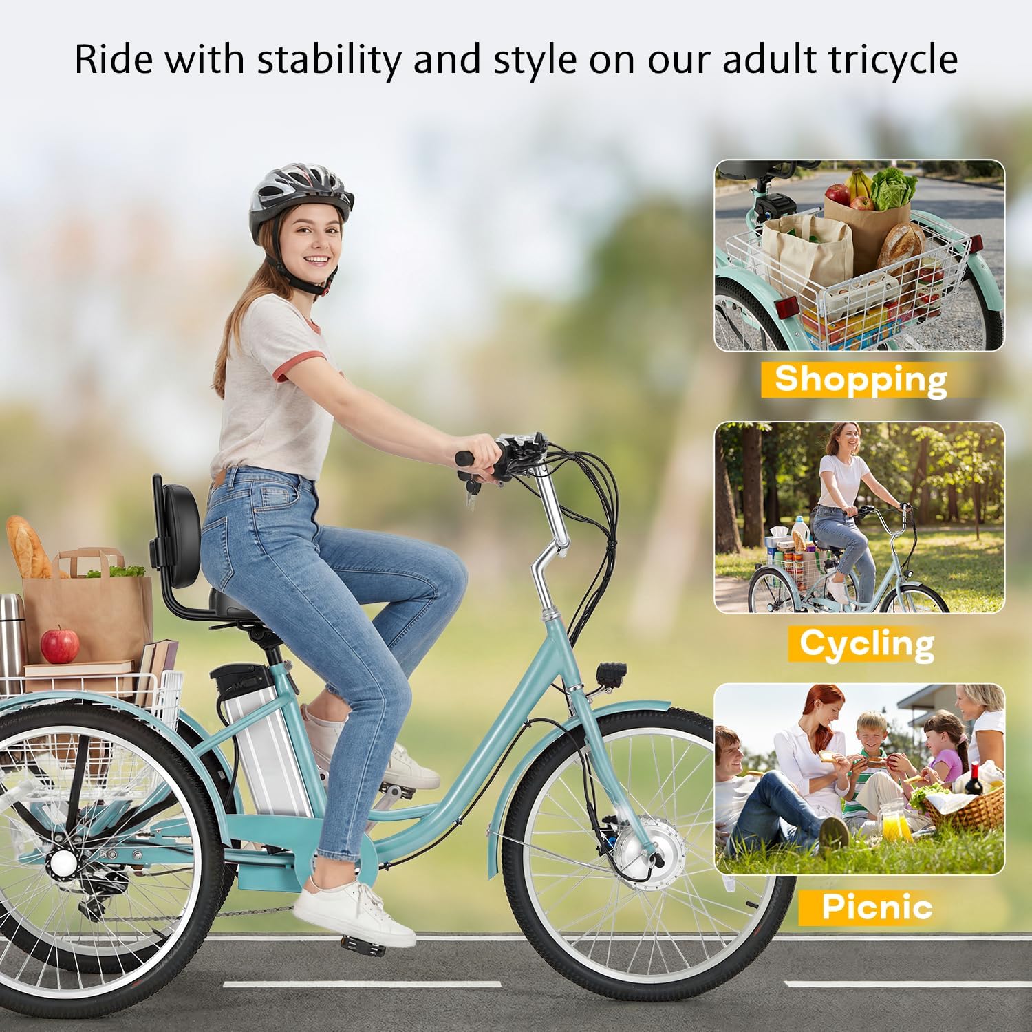 500W Peak Adult Electric Trike | 24" 3-Wheel E-Bike with 55-Mile Range