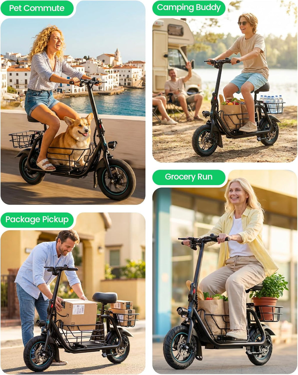 Electric Scooter with Seat for Adults - 550W Motor, Pet Basket