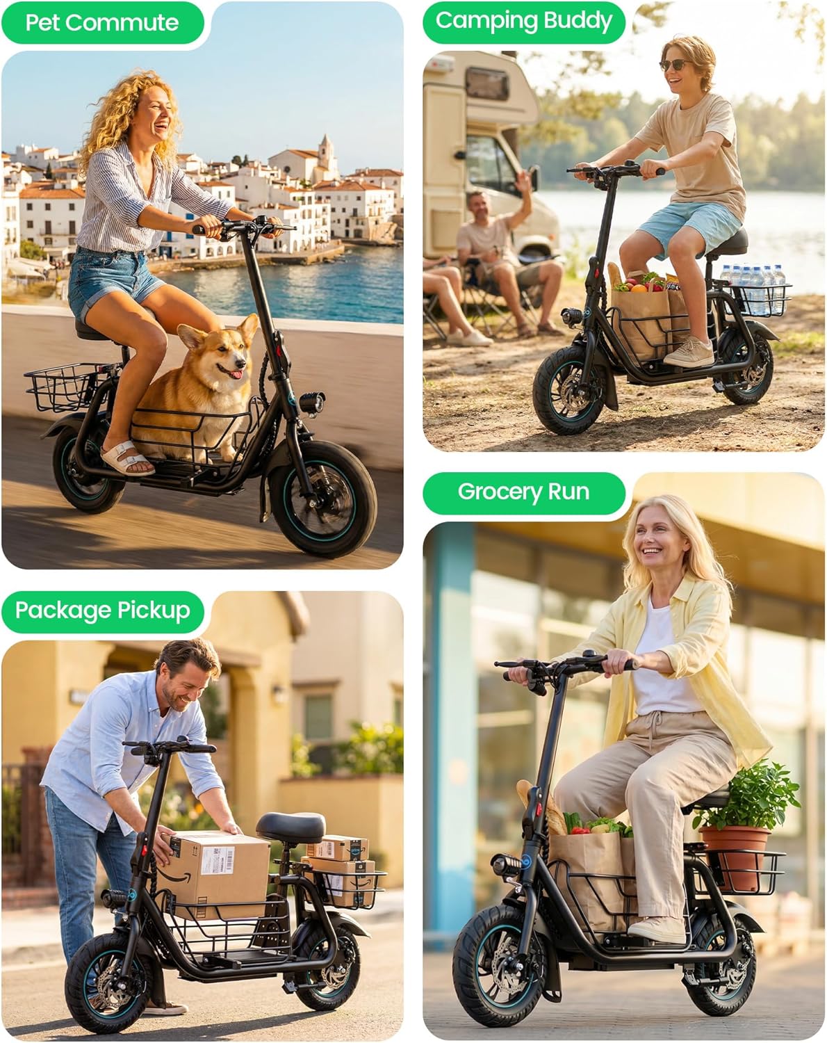 Electric Scooter with Seat for Adults - 550W Motor, Pet Basket