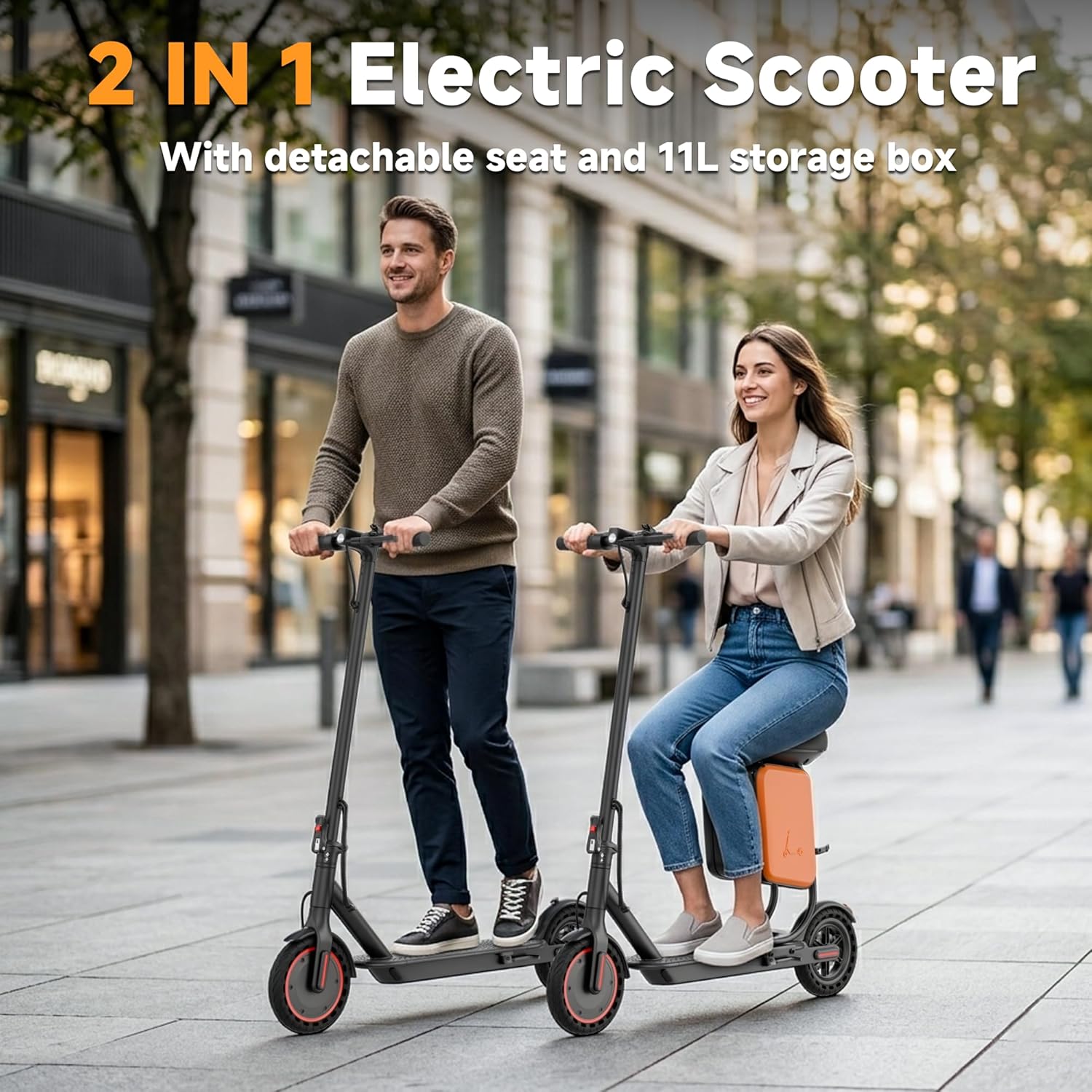 Electric Scooter with Seat for Adults, 19MPH, 700W Peak Motor, 15/22 Miles Long Range