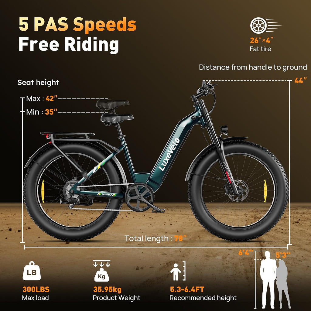 26" All-Terrain Fat Tire Electric Mountain Bike – 1000W Peak Motor E-Bike with 48V 13Ah Removable Battery, 50-Mile Range & Smart LCD Display