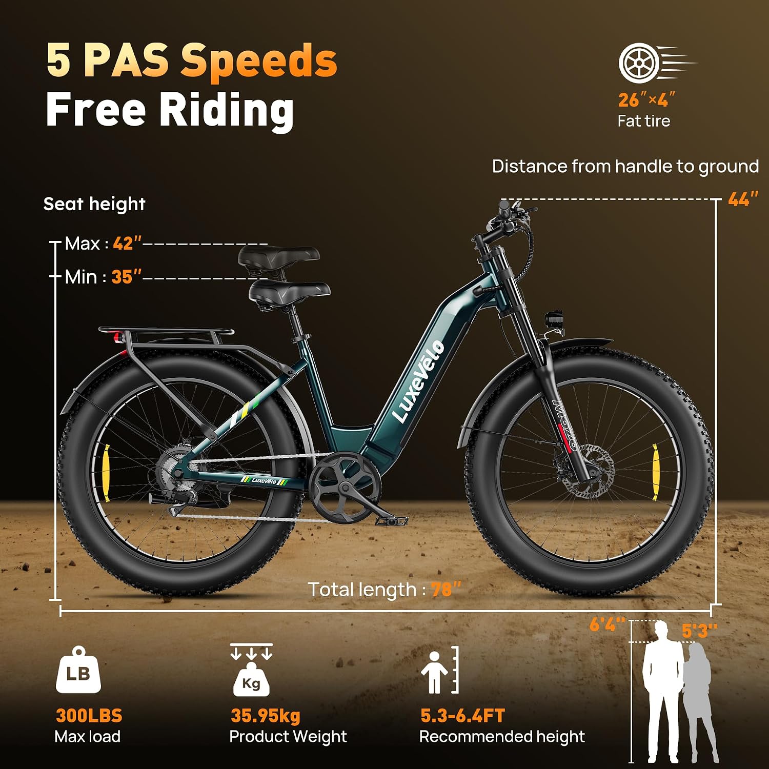 26" All-Terrain Fat Tire Electric Mountain Bike – 1000W Peak Motor E-Bike with 48V 13Ah Removable Battery, 50-Mile Range & Smart LCD Display