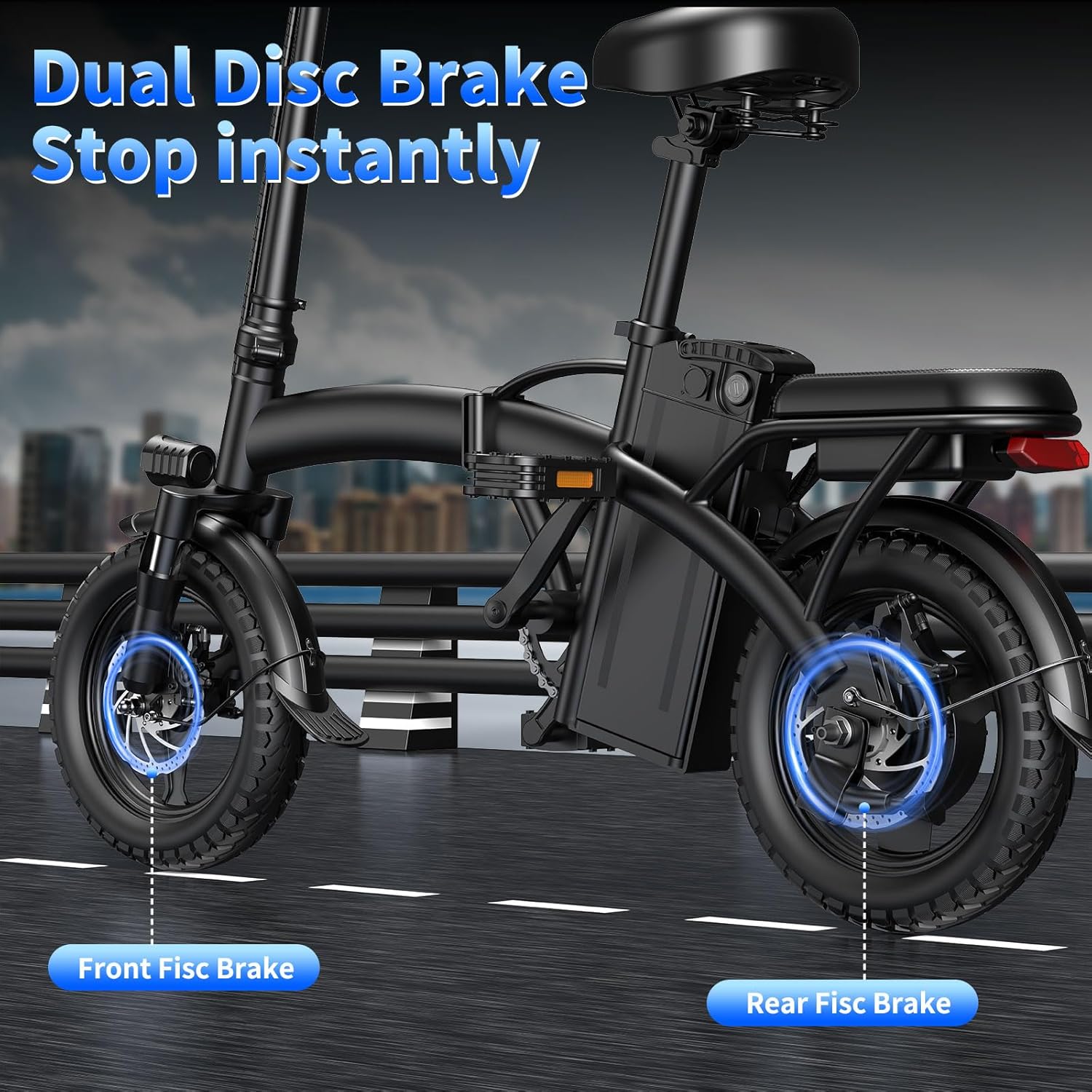 14" Compact Folding Electric Bike – 1000W Peak Motor & 45-Mile Max Range