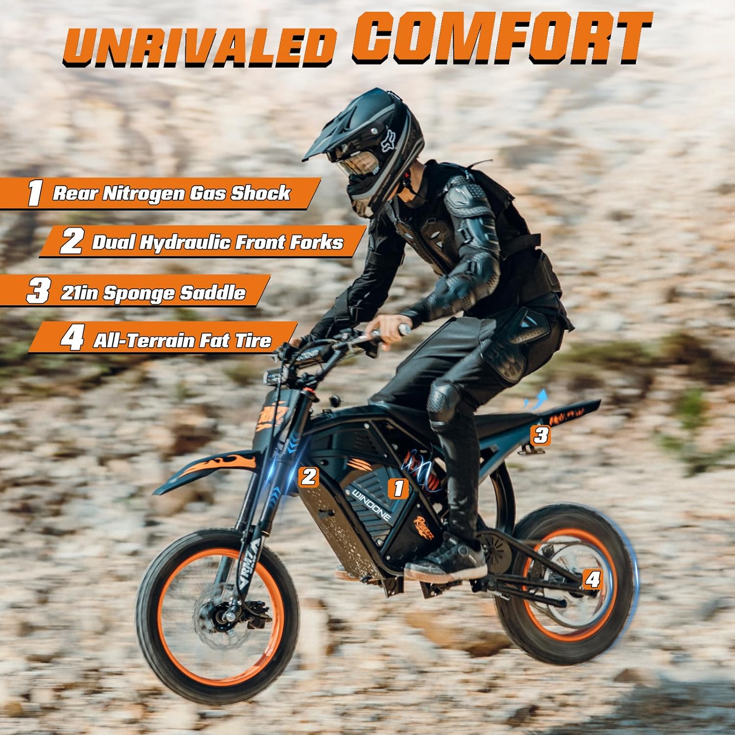 Off-Road Electric Dirt Bike for Teens & Adults – 2200W Peak Motor, 37MPH Max Speed, 48V 22.5Ah Battery, Full Suspension Trail E-Motorcycle