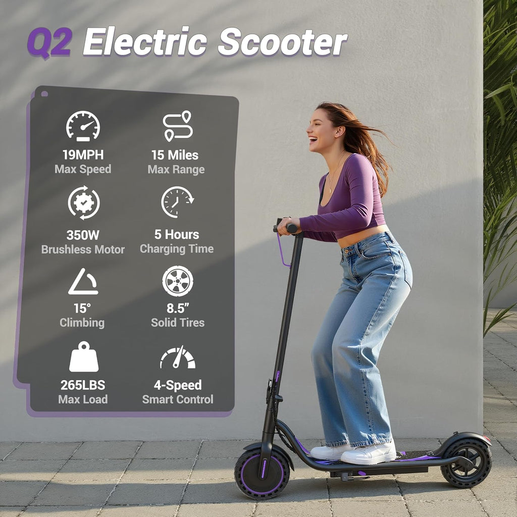 Electric Scooter with Dual Suspensions, 19/22MPH, 500W/800WMotor, 60/40/31/23Miles Long Range, Dual Braking, Max Load 264 lbs